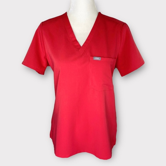 Figs Tops Figs Catarina Onepocket Scrub Top Neon Red Medical Scrubs